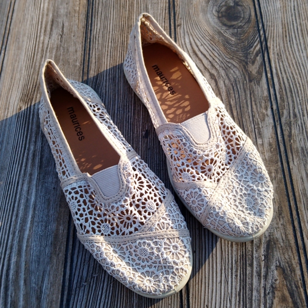 Maurices Lacey Crochet Cream Slip On Flats Shoes